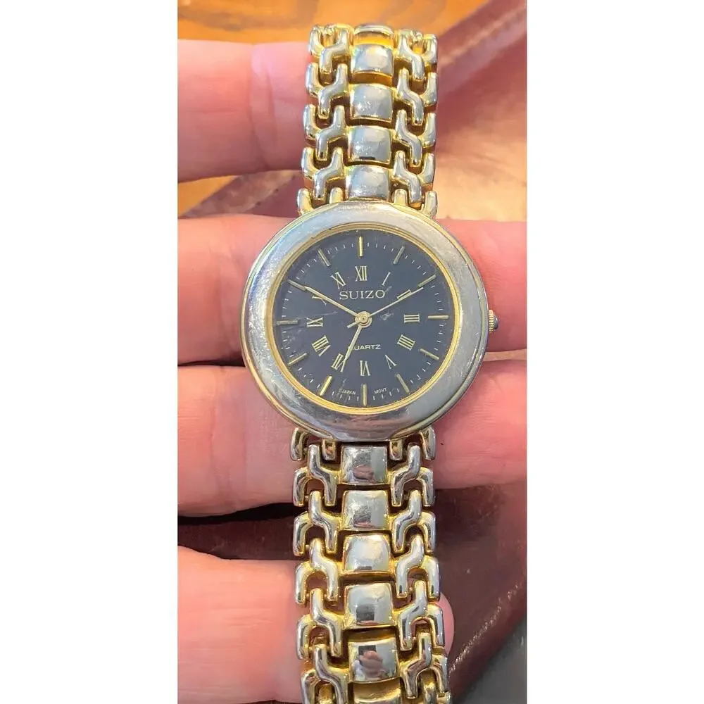 Women's 34mm Suizo Watch, Gold Tone with black Face, Bracelet Band